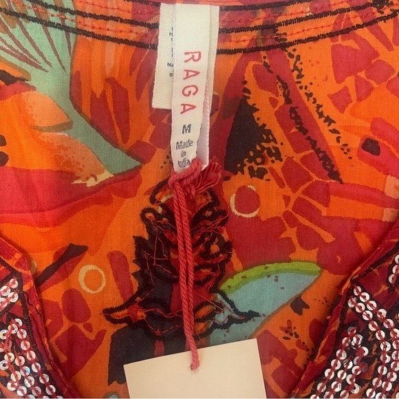 NWT RAGA Anthropologie Colorful Beaded Tropical Print Tunic Shirt Blouse Women M - Picture 10 of 11